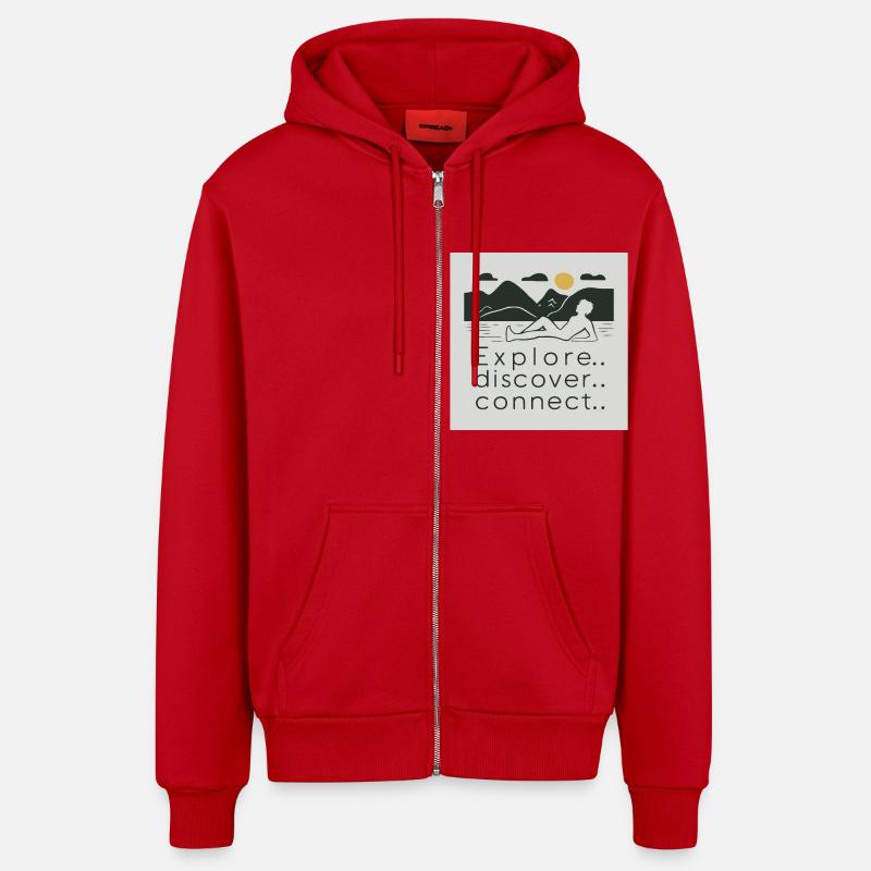 EXPLORER. DÉCOUVRIR. RELIER. - Veste à capuche bio décontractée fabriquée en UE - rouge