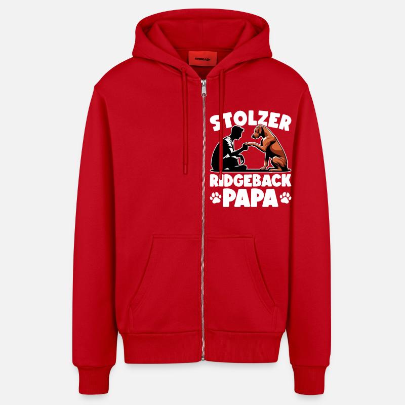 Rhodesian Ridgeback Papa Rhodesian Ridgebacks - Organic Relaxed Kapuzenjacke Made in EU - Rot