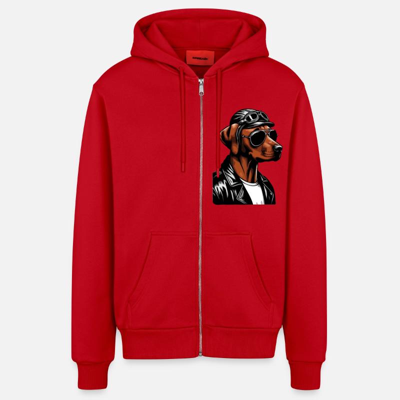 Rhodesian Ridgeback Cool Rhodesian Ridgebacks - Organic Relaxed Hooded Jacket Made in EU - red