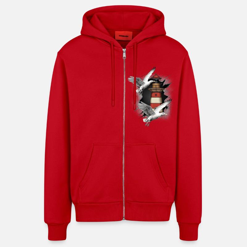Leuchttürme Leuchtturm Möwe Möwen - Organic Relaxed Kapuzenjacke Made in EU - Rot