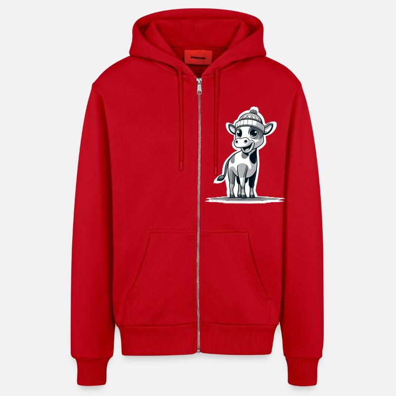 Veau avec bonnet bk - Veste à capuche bio décontractée fabriquée en UE - rouge