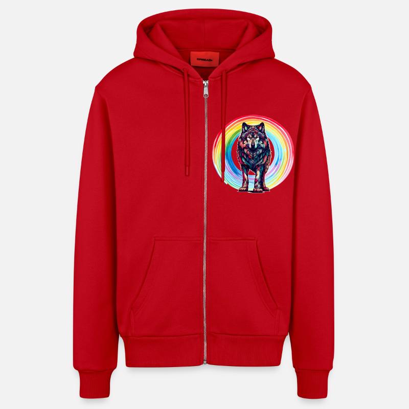 Wolf Wölfe Regenbogen - Organic Relaxed Kapuzenjacke Made in EU - Rot