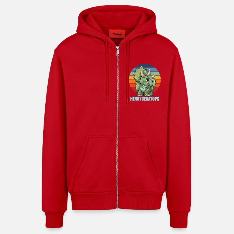 Idée cadeau Henryceratops pour Henry - Veste à capuche bio décontractée fabriquée en UE - rouge