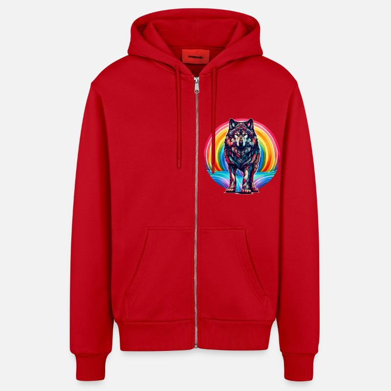 Regenbogen Wolf Wölfe - Organic Relaxed Kapuzenjacke Made in EU - Rot