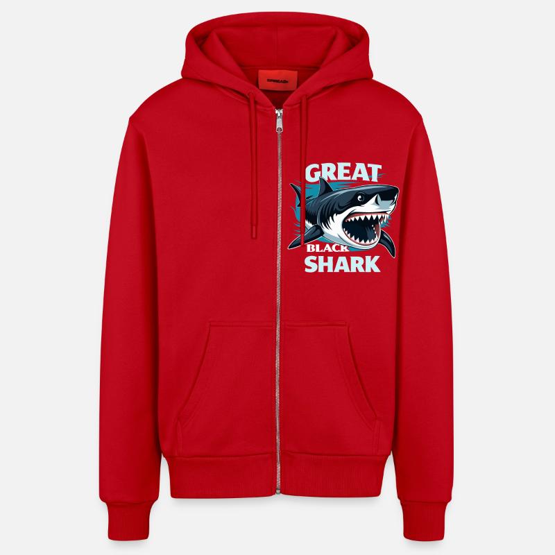 GRAND REQUIN NOIR - Veste à capuche bio décontractée fabriquée en UE - rouge