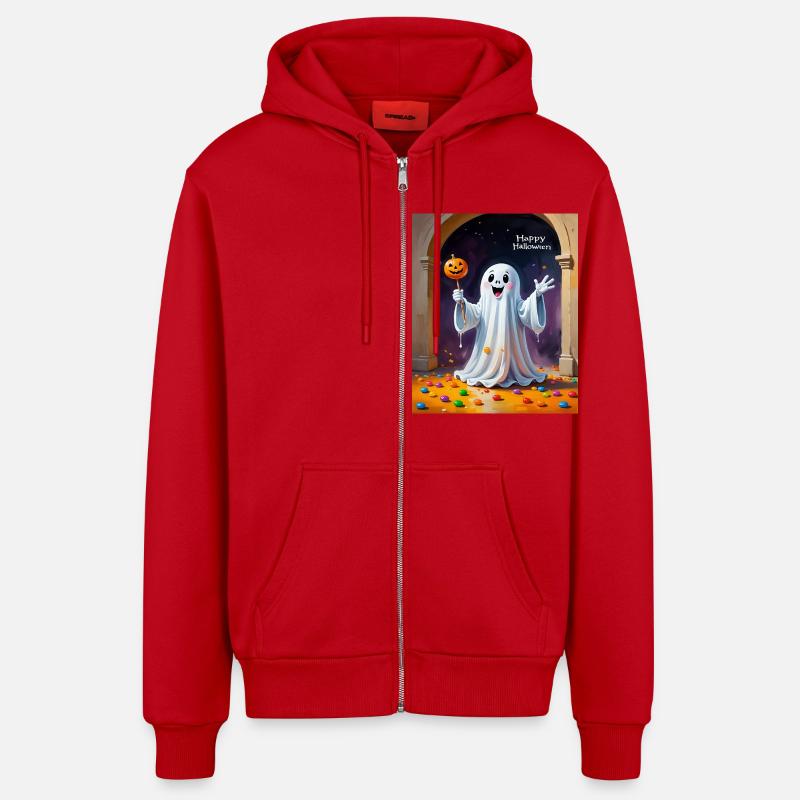 Fantôme joyeux avec citrouille - Veste à capuche bio décontractée fabriquée en UE - rouge