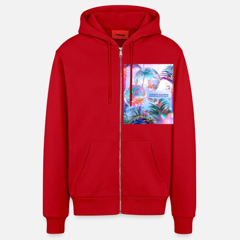Pêcher l’amitié Accepter les différences - Veste à capuche bio décontractée fabriquée en UE - rouge