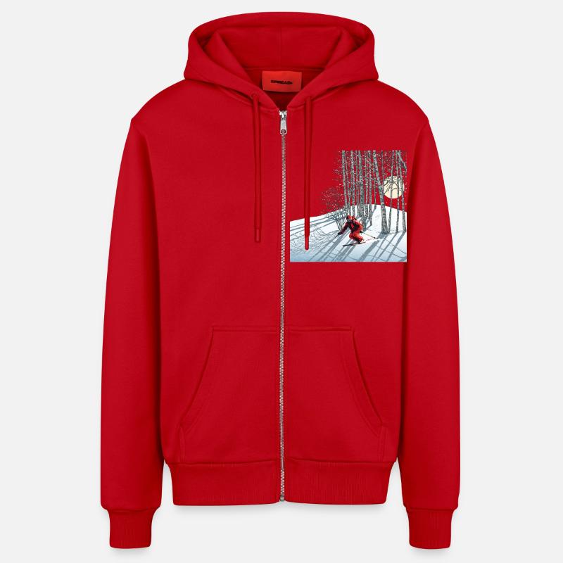 Nachtskifahren Night Skiing - Organic Relaxed Kapuzenjacke Made in EU - Rot