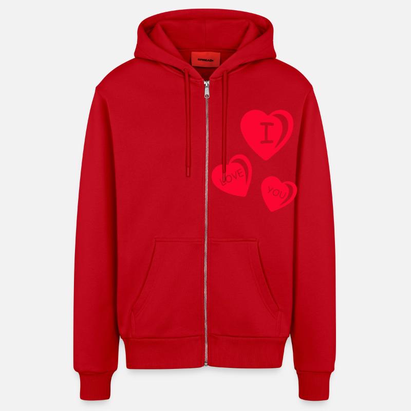Coeurs je t’aime - Veste à capuche bio décontractée fabriquée en UE - rouge