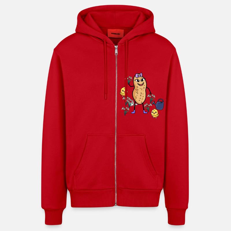 Peanut Spring Easter Chick Snowdrop - Organic Relaxed Hooded Jacket Made in EU - red