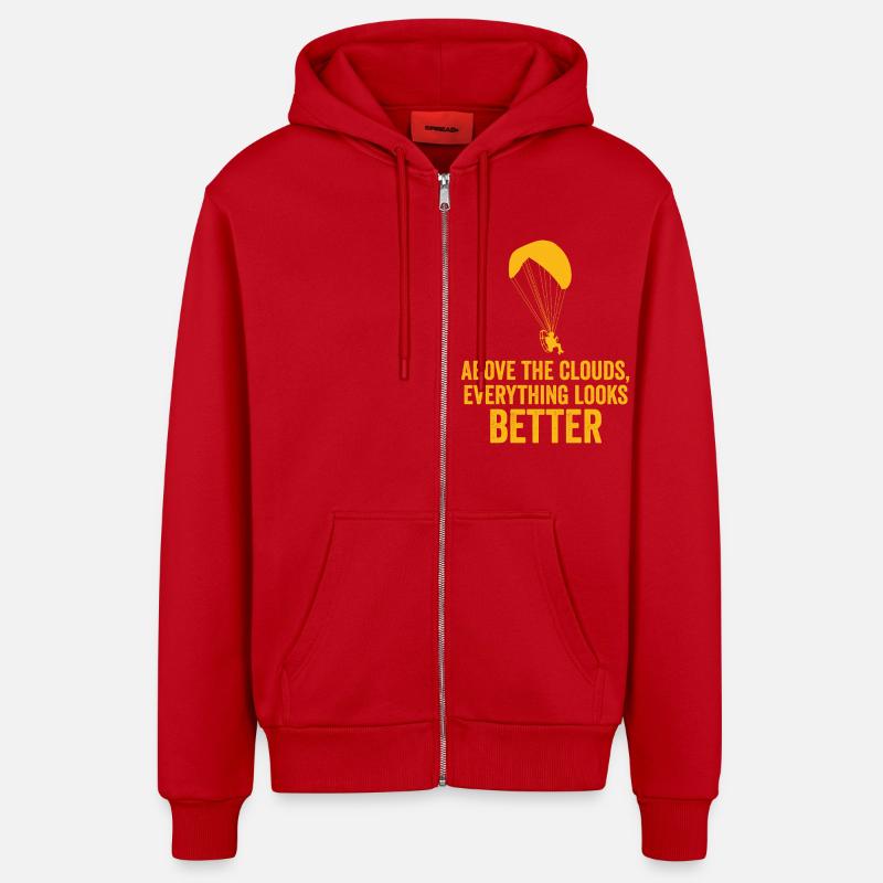 Über den Wolken Paramotor-Enthusiast - Organic Relaxed Kapuzenjacke Made in EU - Rot