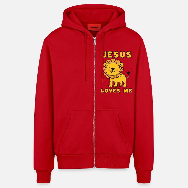 Jésus m’aime mignon lion chrétien - Veste à capuche bio décontractée fabriquée en UE - rouge