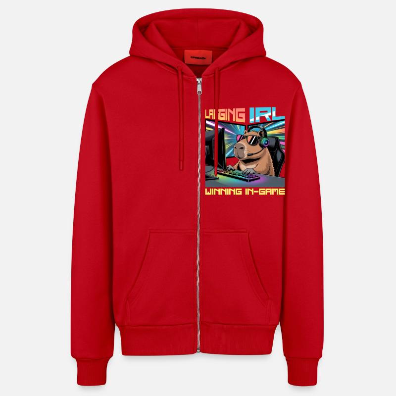 Capybara PC Gamer Gaming - Veste à capuche bio décontractée fabriquée en UE - rouge