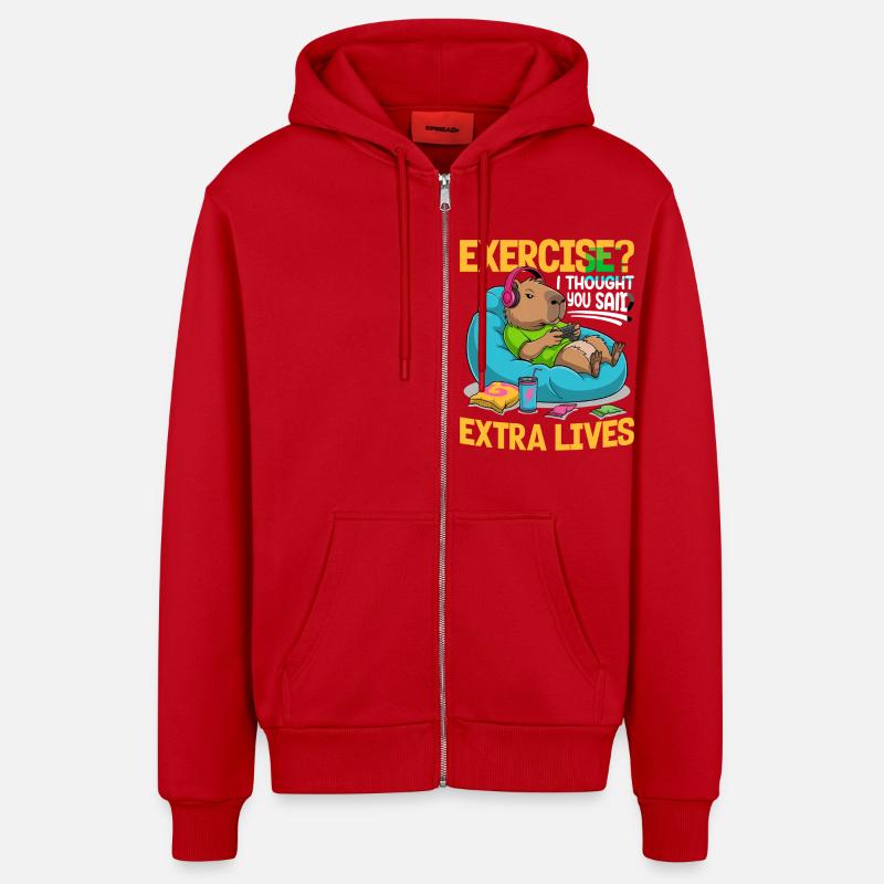 Capybara Gamer Gaming - Organic Relaxed Hooded Jacket Made in EU - red