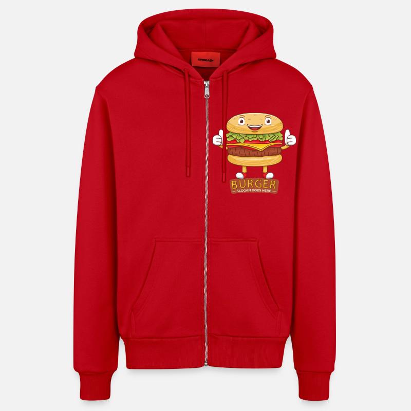 Mignon burger dessin animé art - Veste à capuche bio décontractée fabriquée en UE - rouge