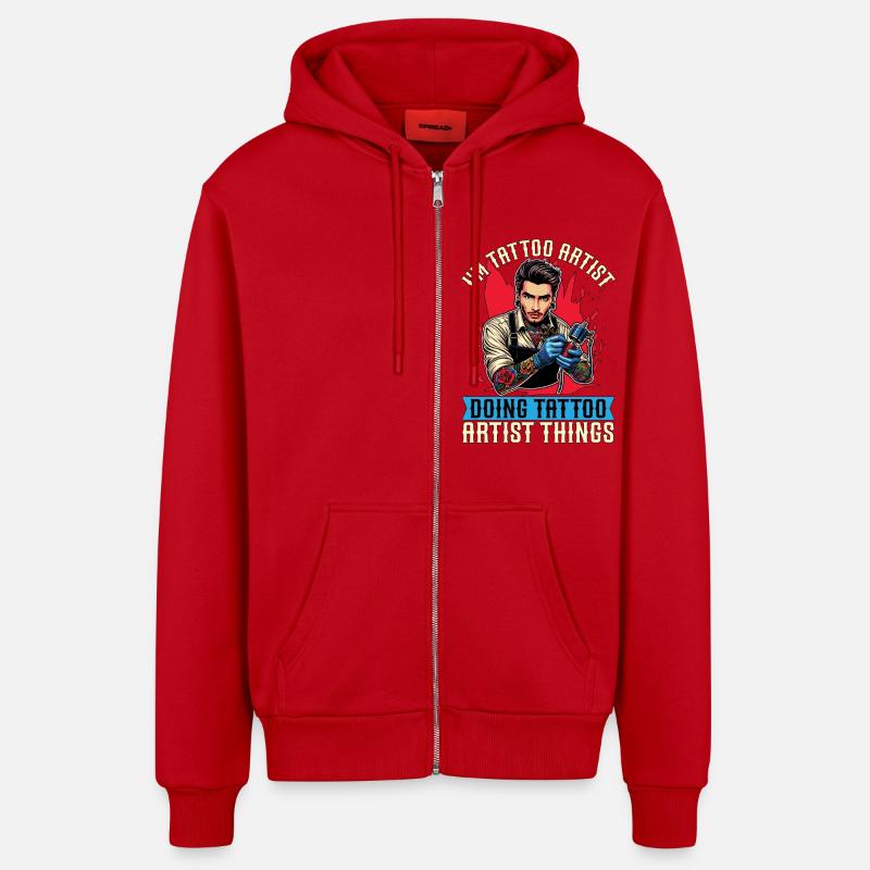 I'm Tattoo Artist Doing Tattooing Tattoo Studio - Organic Relaxed Hooded Jacket Made in EU - red