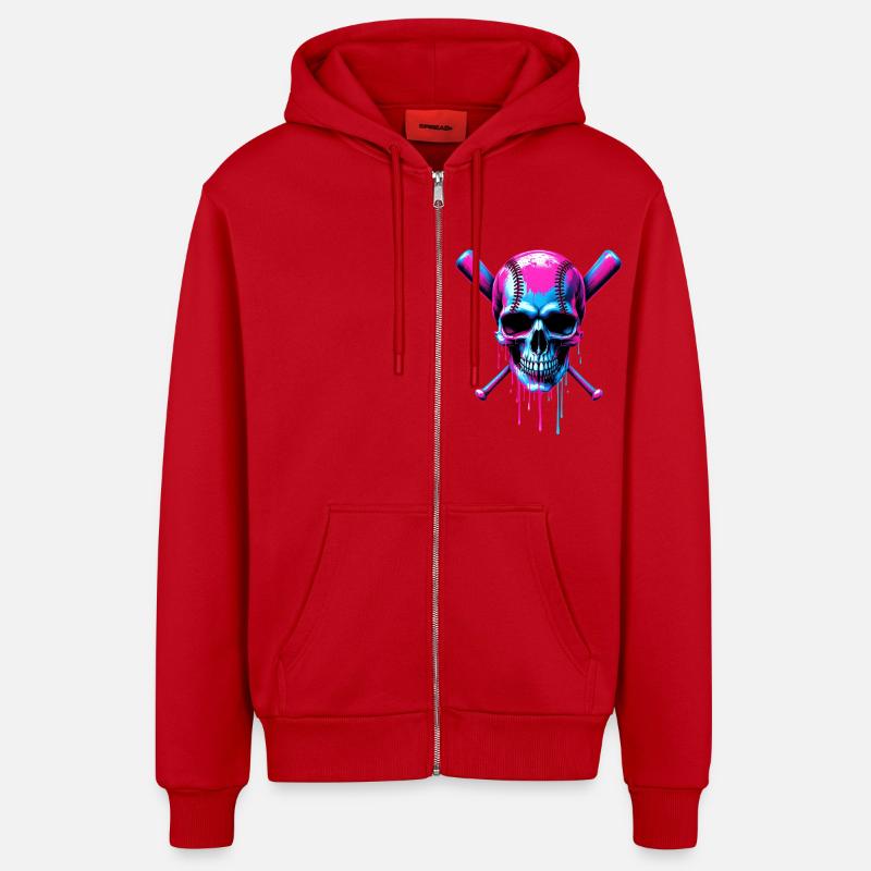 Baseball Skull Batte de Baseball - Veste à capuche bio décontractée fabriquée en UE - rouge