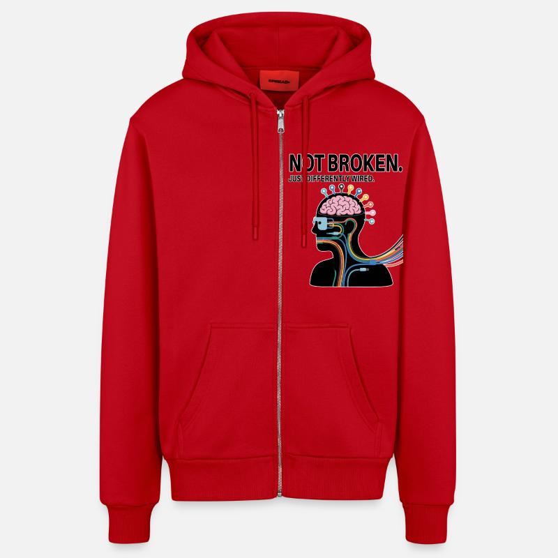 Not broken – just wired differently - Organic Relaxed Hooded Jacket Made in EU - red
