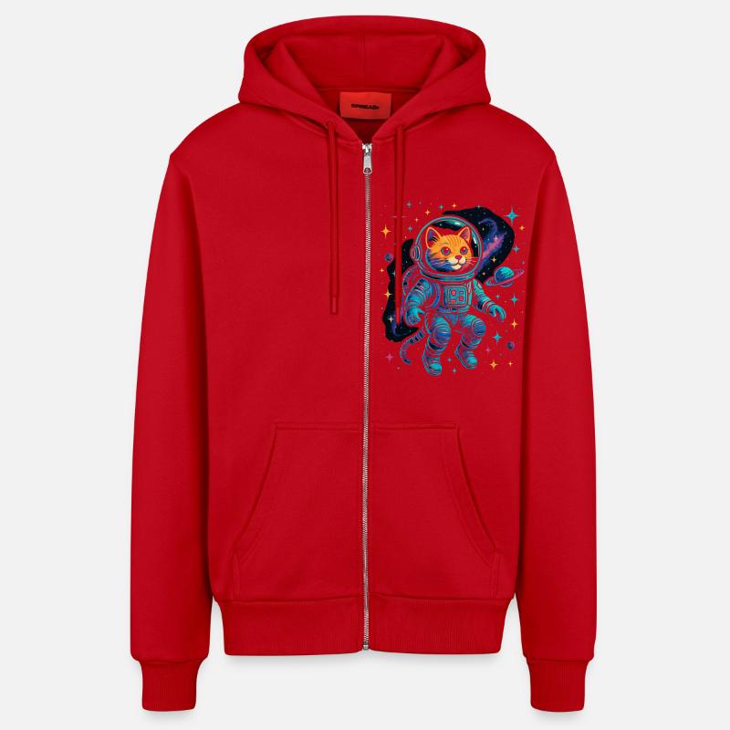 Chat de l’espace - Chat astronaute - Veste à capuche bio décontractée fabriquée en UE - rouge