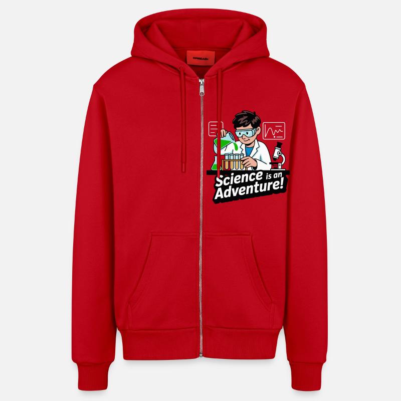 LA SCIENCE EST UNE AVENTURE - Veste à capuche bio décontractée fabriquée en UE - rouge