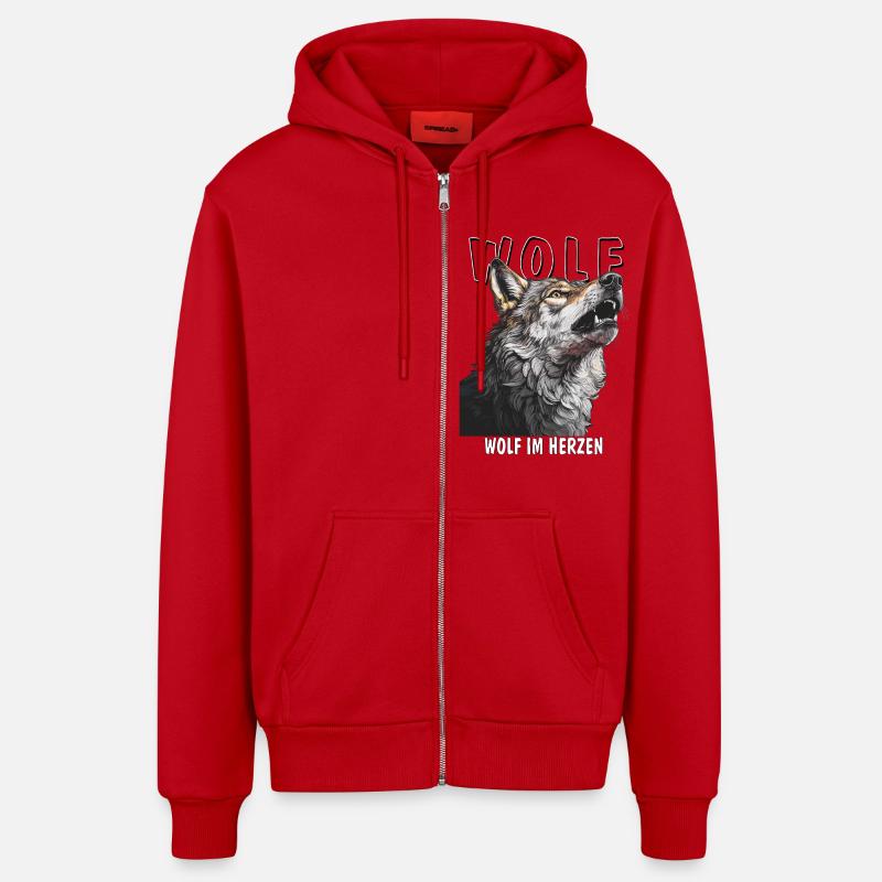LOUP LOUP DANS L’ÂME - Veste à capuche bio décontractée fabriquée en UE - rouge
