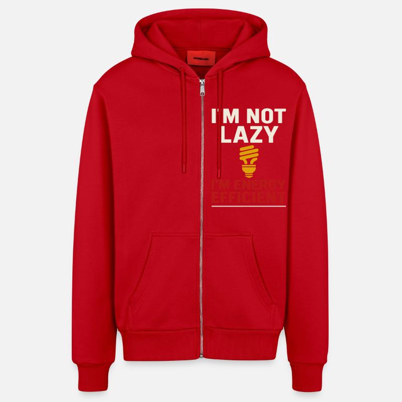 I'm not lazy, I'm energy efficient - Organic Relaxed Hooded Jacket Made in EU - red
