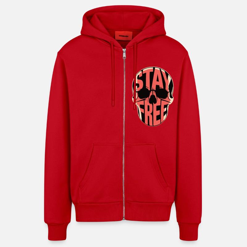 SKULL, RESTEZ LIBRE - Veste à capuche bio décontractée fabriquée en UE - rouge