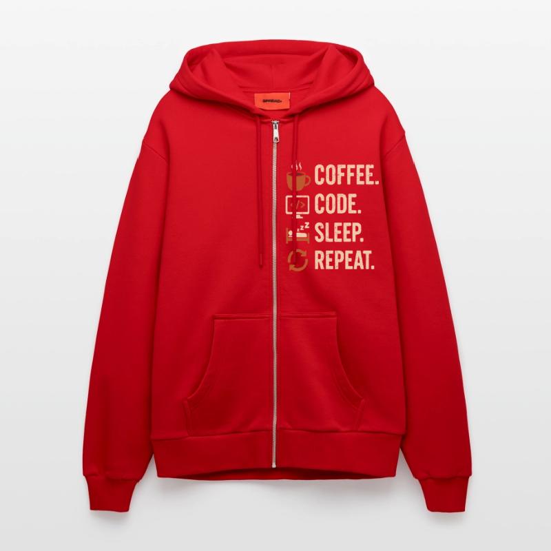 Geek Coder Routine – Coffee, Code, Sleep, More Organic Relaxed Hooded Jacket Made in EU