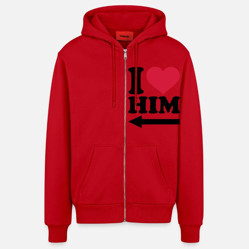 I love him - Veste à capuche bio décontractée fabriquée en UE - rouge