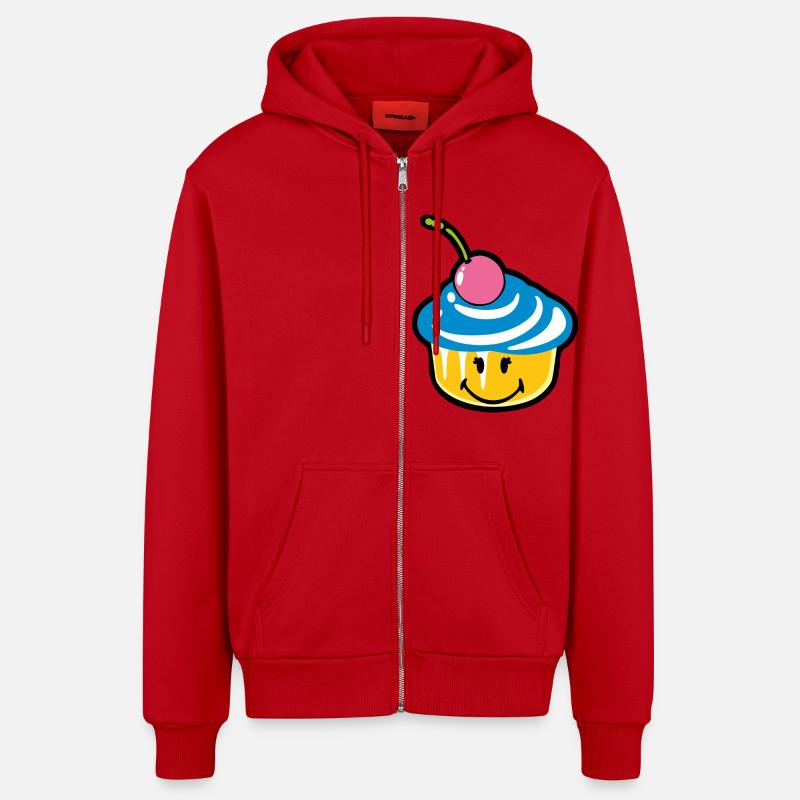 Smiley Kawaii Cupcake - Veste à capuche bio décontractée fabriquée en UE - rouge