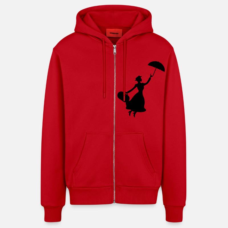 frau_regenschirm_01 - Veste à capuche bio décontractée fabriquée en UE - rouge