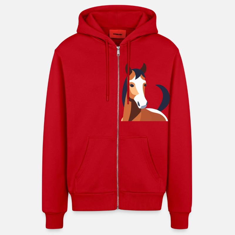 Cheval à fourrure brune - Veste à capuche bio décontractée fabriquée en UE - rouge