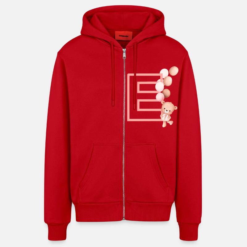 Lettre e rose ours - Veste à capuche bio décontractée fabriquée en UE - rouge