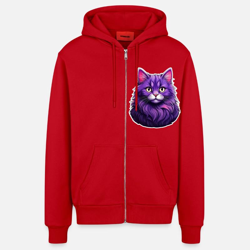 Chat Design Moderne Violet - Veste à capuche bio décontractée fabriquée en UE - rouge