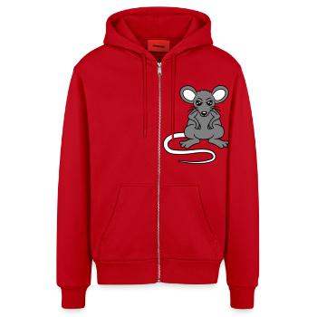 Mouse looks angry angry frustrated angry aggressive - Organic Relaxed Hooded Jacket Made in EU - red - Front