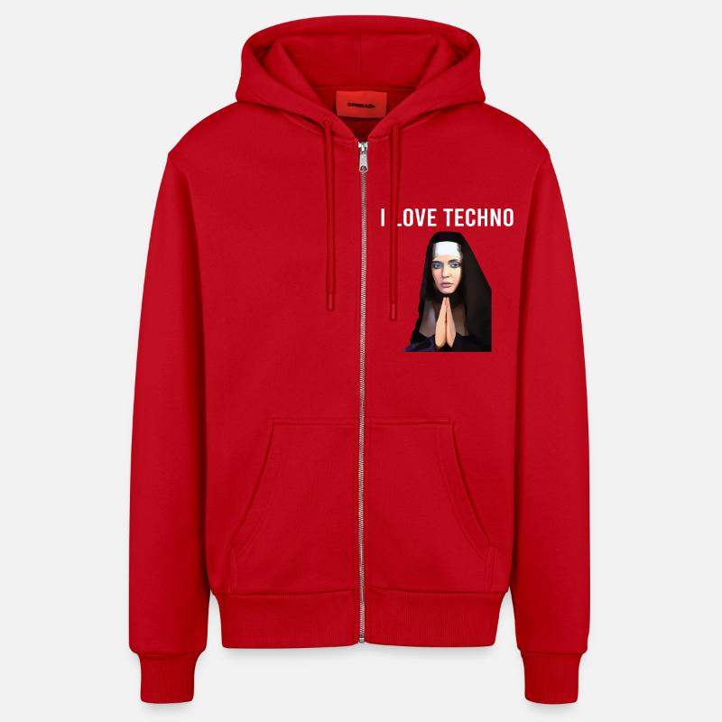J’adore Techno Nun - Veste à capuche bio décontractée fabriquée en UE - rouge