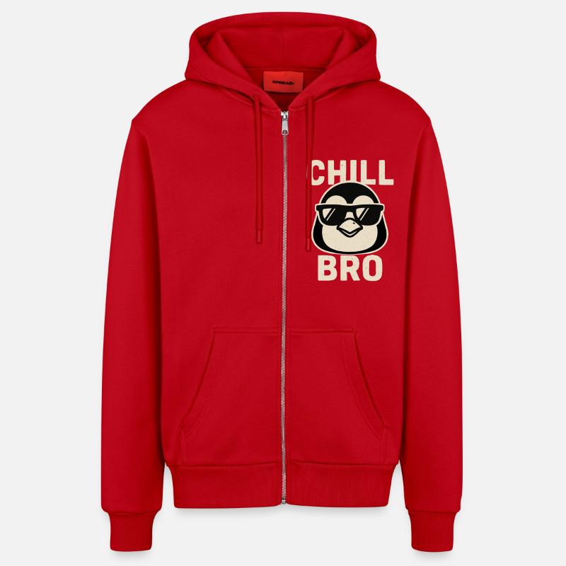 Chill Bro Pingouin - Veste à capuche bio décontractée fabriquée en UE - rouge