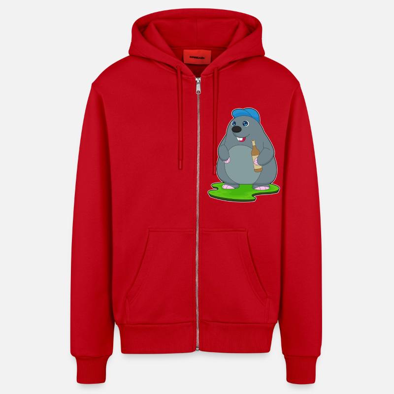 Bouteille de bière Mole - Veste à capuche bio décontractée fabriquée en UE - rouge