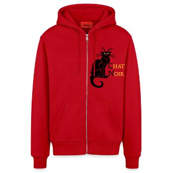 chat noir 'n (text, 2c) - Organic Relaxed Kapuzenjacke Made in EU - Rot - Vorne