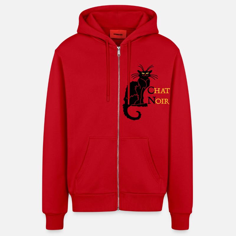 chat noir 'n (text, 2c) - Organic Relaxed Kapuzenjacke Made in EU - Rot
