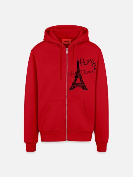 Paris Je T'aime Eiffel tower - Organic Relaxed Hooded Jacket Made in EU - red