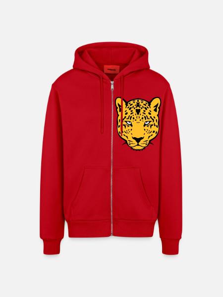 leopards wild animal 30 - Organic Relaxed Hooded Jacket Made in EU - red