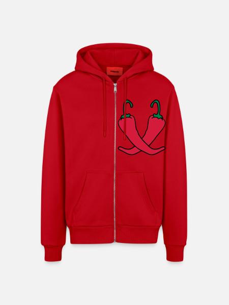 2 piments Chili chaud chaud - Veste à capuche bio décontractée fabriquée en UE - rouge