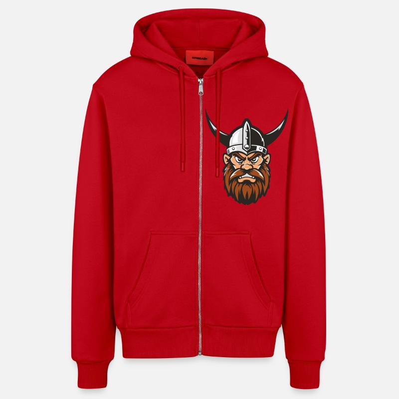 Tête de Viking - Veste à capuche bio décontractée fabriquée en UE - rouge