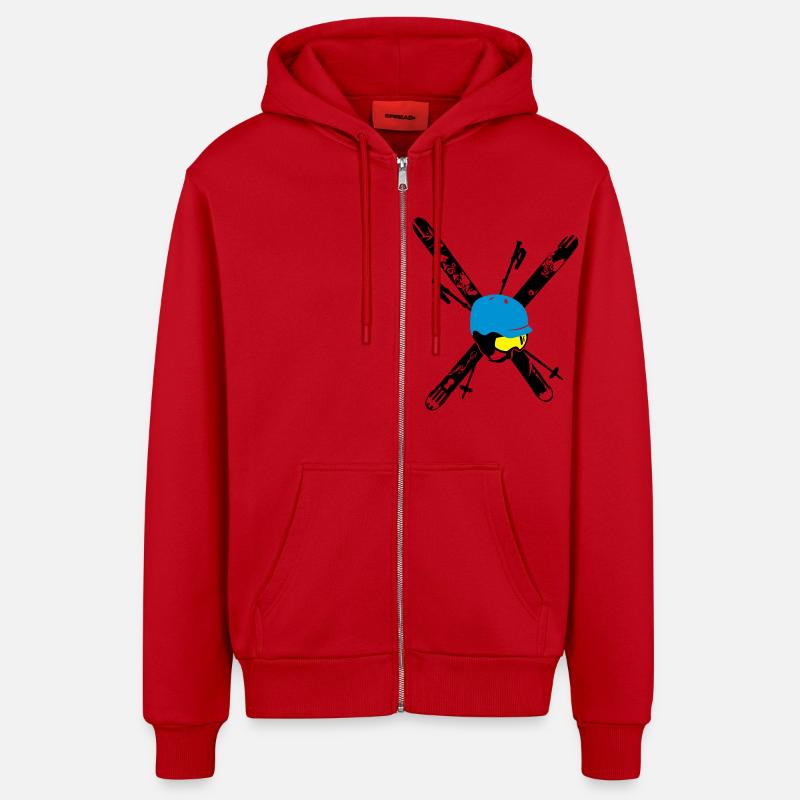 Compilation de ski gratuit - Veste à capuche bio décontractée fabriquée en UE - rouge