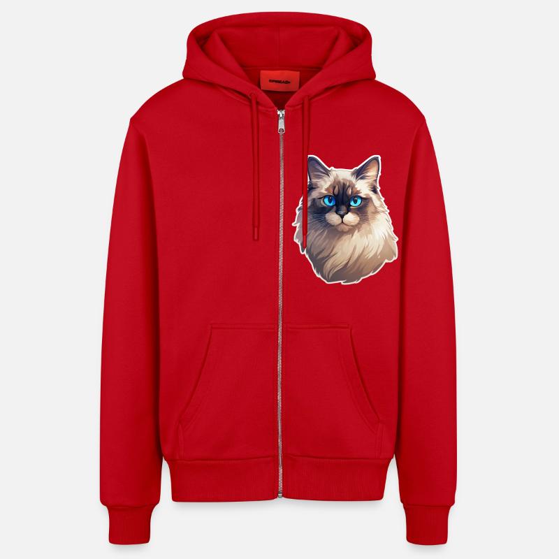 Tête de chat Ragdoll - Veste à capuche bio décontractée fabriquée en UE - rouge