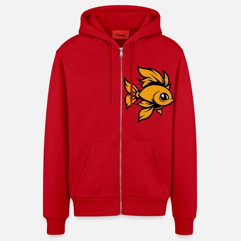 Poisson rouge Poisson Bande Dessinée - Veste à capuche bio décontractée fabriquée en UE - rouge