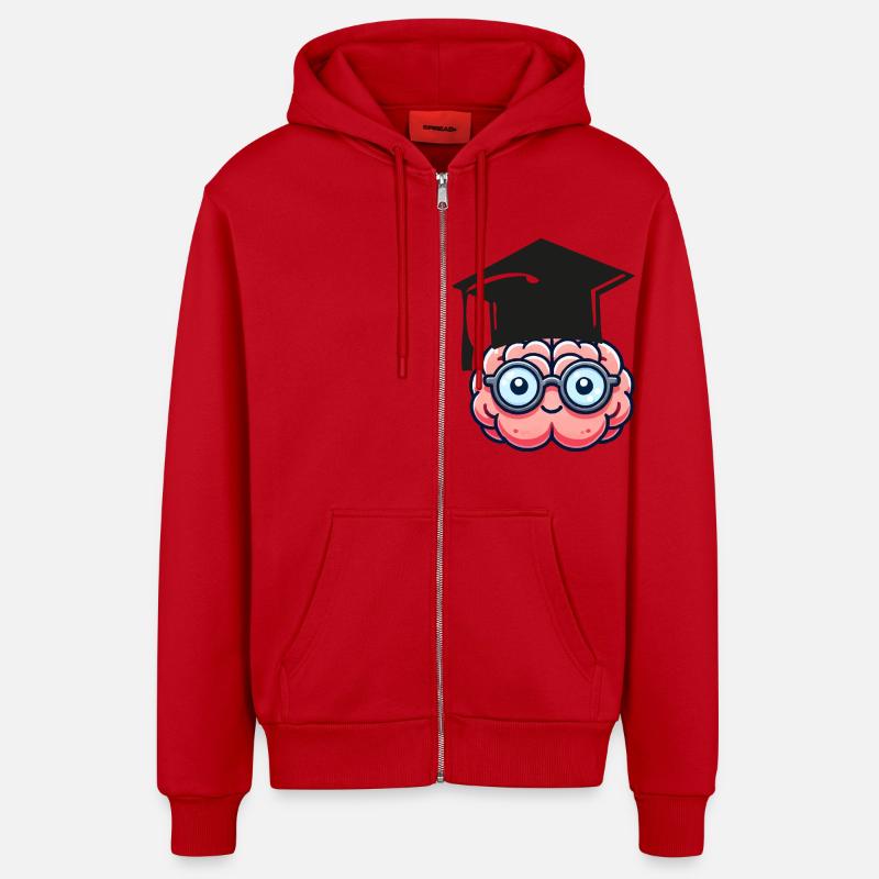 brain comic nerd student - Organic Relaxed Hooded Jacket Made in EU - red