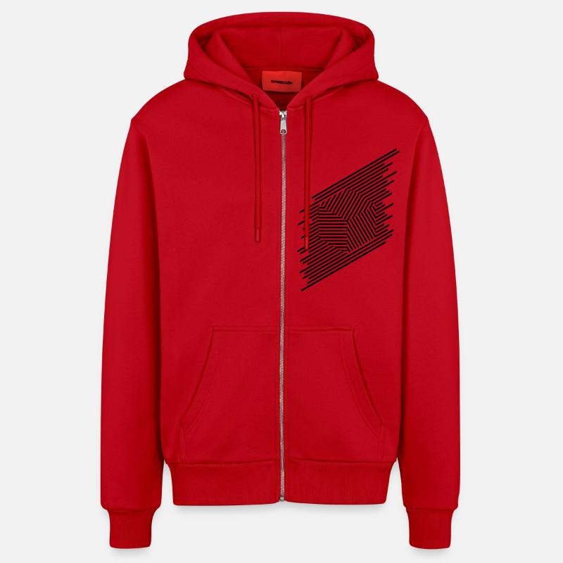 Lignes carrées - Veste à capuche bio décontractée fabriquée en UE - rouge