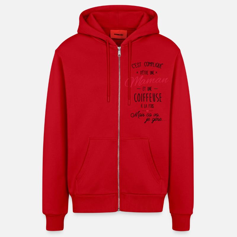 maman et Coiffeuse - Veste à capuche bio décontractée fabriquée en UE - rouge